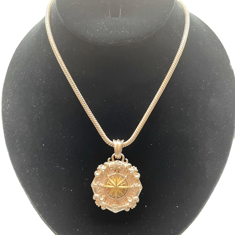 Compass Rose Sterling Silver & Brass Necklace